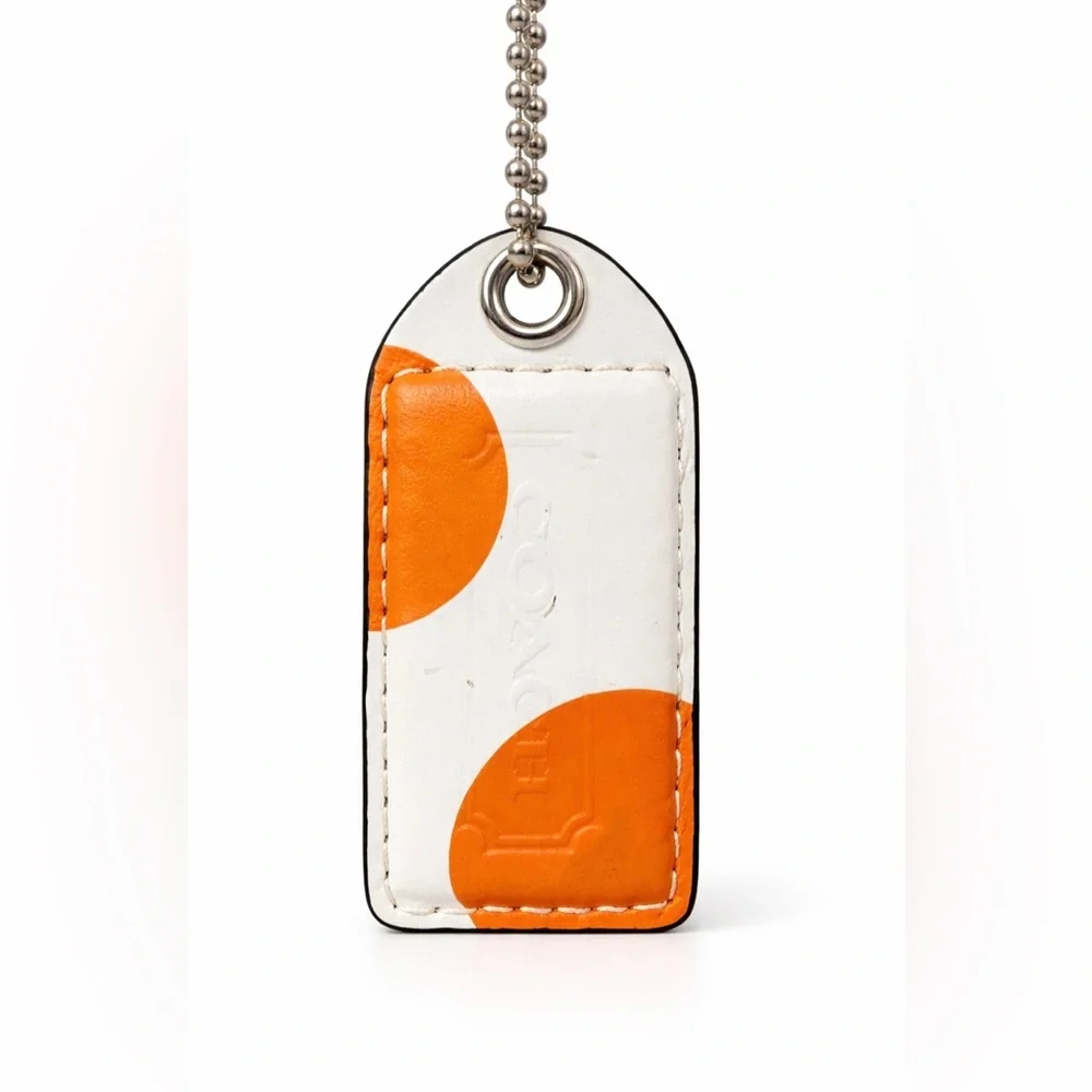 Coach 3” White/Orange Polka - Large Hangtag Leather Keychain